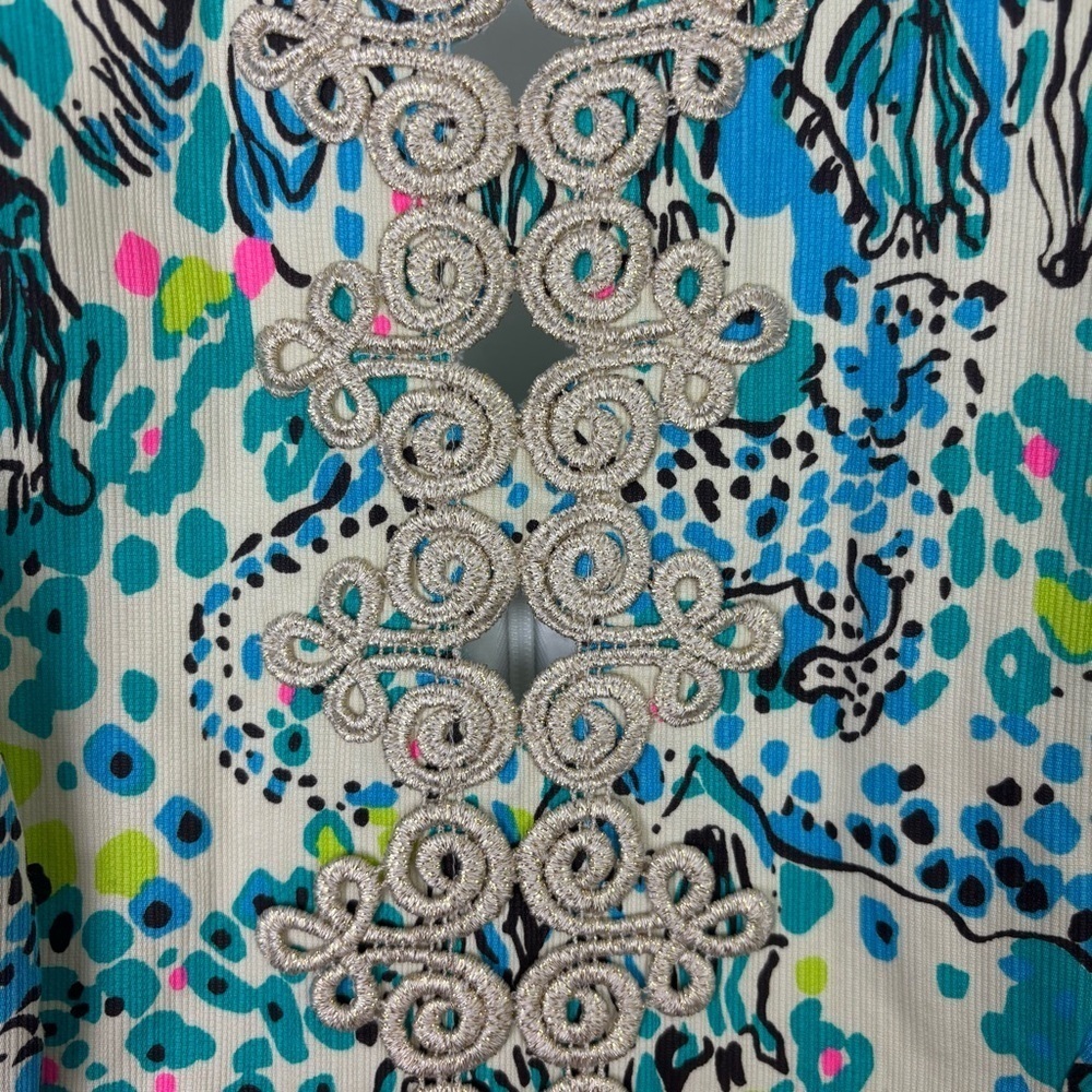 Lilly Pulitzer Ember See Oat Escapades Everglades Gold Shift Dress Size 2 - Picture 5 of 9